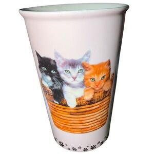 Little Gifts Kitten Basket Latte Mug White Ceramic Cat Lover Coffee Cup 16 oz